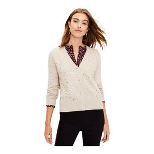 Star Sequin V-Neck Cardigan - Beige